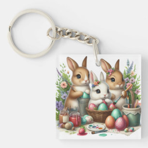 Porte-clés Jolie fête de peinture de Pâques Bunny/Printemps