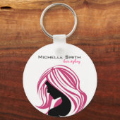 Porte-clés Jolie fille aux cheveux roses Marque coiffant (Recto)