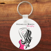 Porte-clés Jolie fille avec cheveux ondulés Marque de coiffur (Recto)