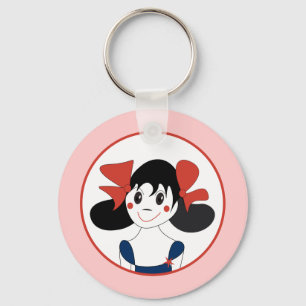 Porte-clés Jolie Fille avec des Rubans Rouges Illustration po