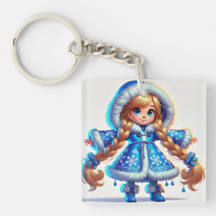 Porte-clés Jolie fille de neige en manteau bleu