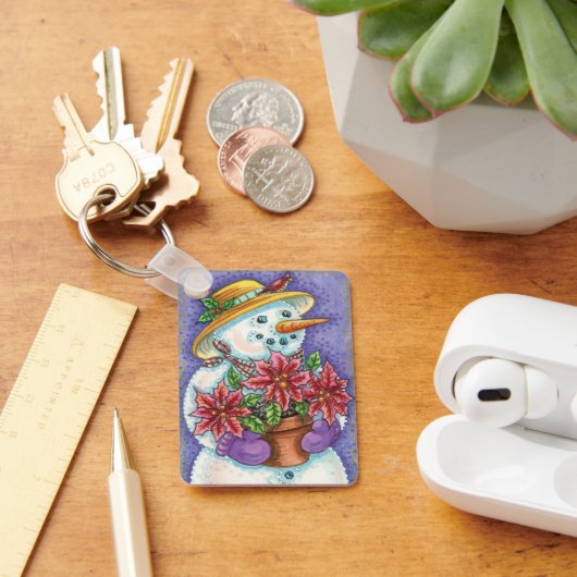 Porte-clés Jolie fille de Noël Snowman avec Poinsettia (Bureau)