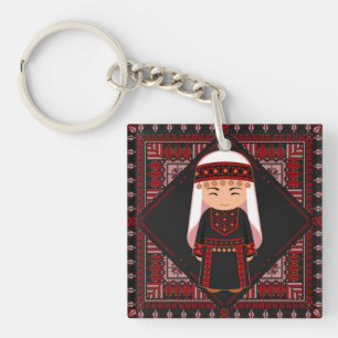 Porte-clés jolie fille palestinienne Broderie rouge tatreez
