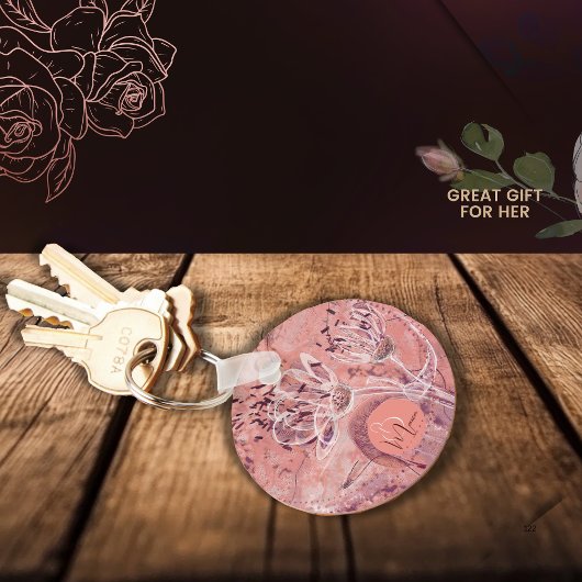 Porte-clés Jolie Fille Saumon Fleurs Roses