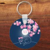 Porte-clés Jolie fleur de cerise de chat rose lune Sakura ble (Recto)