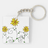 Porte-clés Jolie Fleurs Jaunes Blancs Doodle Art (Dos)