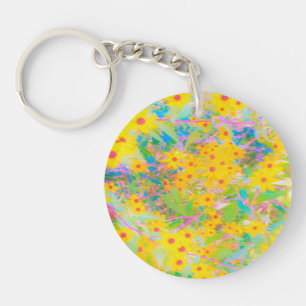Porte-clés Jolie Fleurs Jaunes et Rouges avec Turquoise