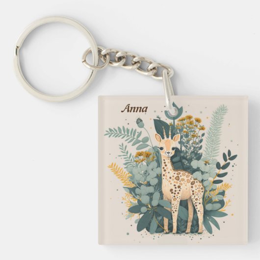 Porte-clés Jolie girafe fleurie (Devant)