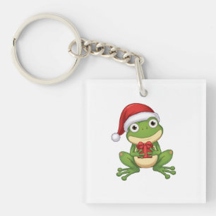 Porte-clés Jolie grenouille de Noël avec chapeau de Père Noël
