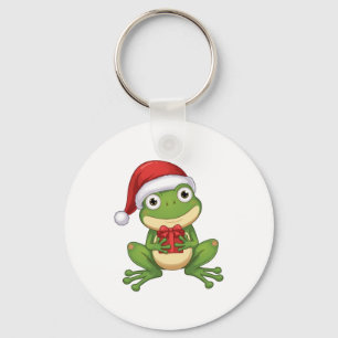 Porte-clés Jolie grenouille de Noël avec chapeau de Père Noël