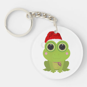 Porte-clés Jolie grenouille de Noël chapeau de Père Noël vaca