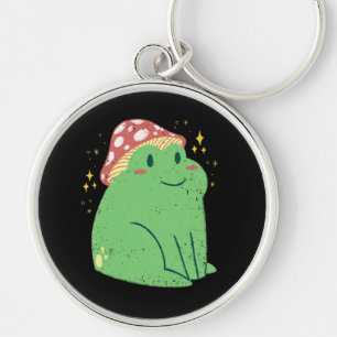 Porte-clés Jolie grenouille verte avec chapeau de champignon