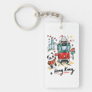Porte-clés Jolie illustration de tramway de Hong Kong