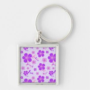 Porte-clés Jolie impression florale violet et rose sur Lavend