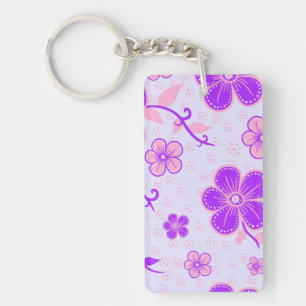 Porte-clés Jolie impression florale violette et rose sur lava