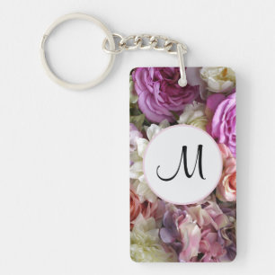 Porte-clés Jolie initiale personnalisée florale rose