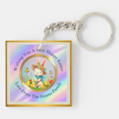 Porte-clés Jolie Lapin de Pâques et joyeux Fleurs de Printemp (Dos)