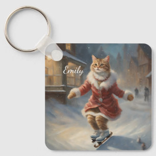 Porte-clés Jolie Noël Patinage de chat Jouer