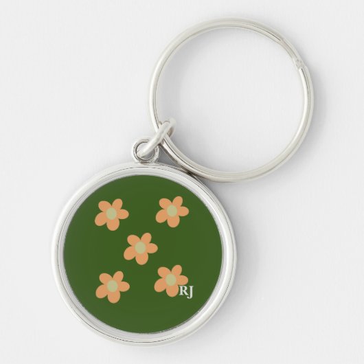 Porte-clés Jolie Orange Fleurs Joyeuses +Olive Initial Person (Devant)