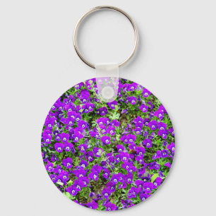 Porte-clés Jolie Pansies violettes souriant sur un