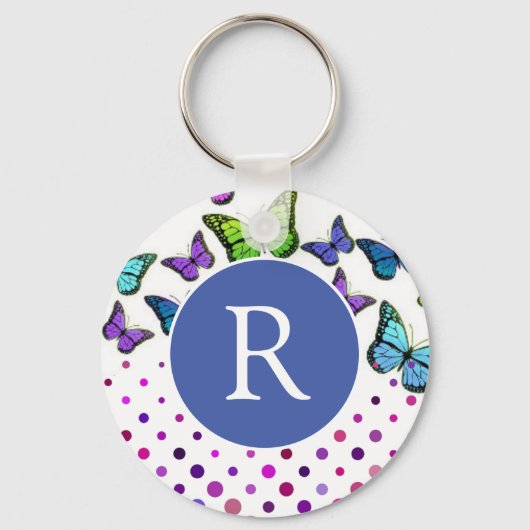 Porte-clés Jolie papillons et points Monogramme (Recto)