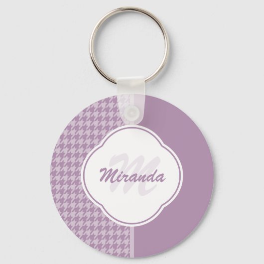 Porte-clés Jolie Pastel Purple Houndstooth Monogramme et nom (Recto)