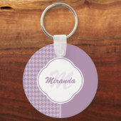 Porte-clés Jolie Pastel Purple Houndstooth Monogramme et nom (Recto)