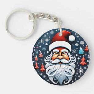 Porte-clés Jolie Père Noël de Noël avec arbres Festive