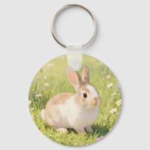 Porte-clés Jolie petite lapine sauvage dans une prairie de fl