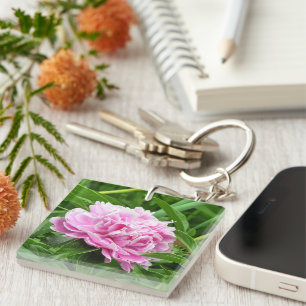 Porte-clés Jolie pivoine rose