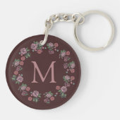 Porte-clés Jolie rose Roses Wreath Monogramme Bourgogne (Dos)