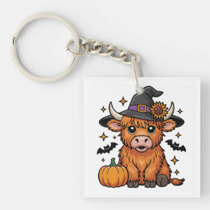 Porte-clés Jolie sorcière de vache Highland avec Halloween Ci