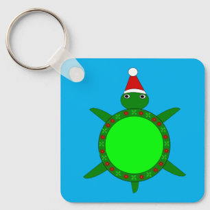 Porte-clés Jolie tortue de Noël avec coquille de fleurs perso
