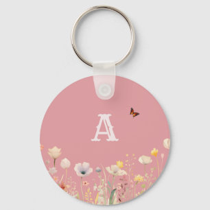Porte-clés Jolies couleurs Aquarelle Fleurs sauvages et Monog
