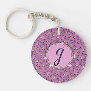 Porte-clés Jolies pensées rose, violettes et jaunes