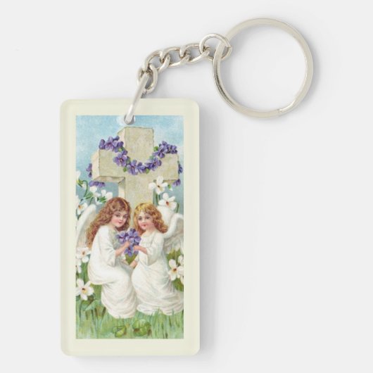 Porte-clés Jolis anges avec croix et fleurs (Dos)
