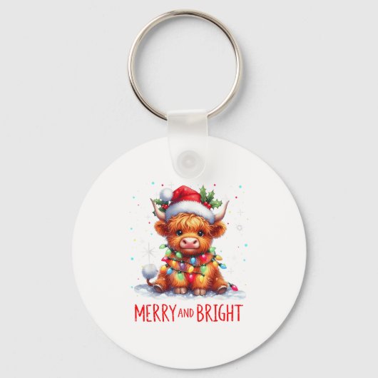 Porte-clés Jolis éclairages de Noël de bébé vache des Highlan (Recto)