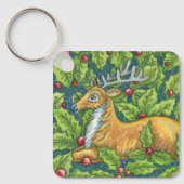 Porte-clés Jolis rennes de Noël dans la forêt avec du houx (Recto)