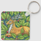 Porte-clés Jolis rennes de Noël dans la forêt avec du houx (Dos)