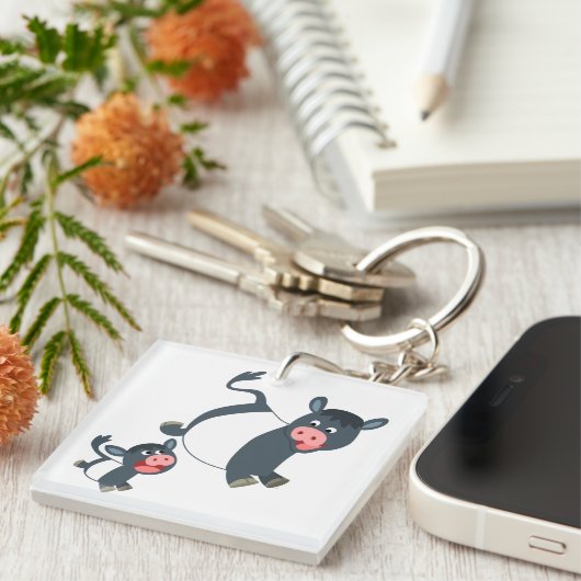 Porte-clés Jouer Ceinture Clavier Acrylique Vache & Veau (Devant Droit)