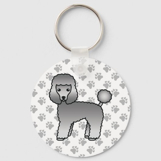 Porte-clés Jouet gris Poodle joli chien de dessin (Recto)