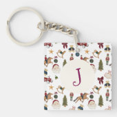 Porte-clés Jouets de Noël en aquarelle Monogramme initiale (Devant)
