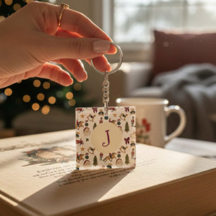 Porte-clés Jouets de Noël en aquarelle Monogramme initiale