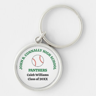 Porte-clés Joueur de baseball personnalisé de lycée vert