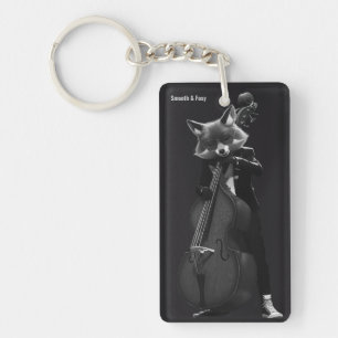 Porte-clés joueur de basse renard noir et blanc vi
