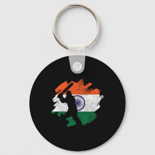 Porte-clés Joueur de cricket indien Drapeau indien vintage