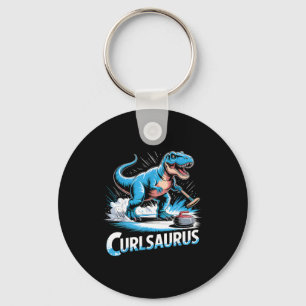 Porte-clés Joueur de curling sur glace dinosaure t-rex curlin