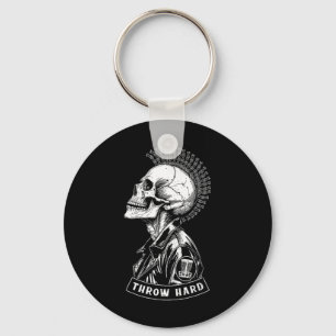 Porte-clés Joueur de Disc Golf Punk Rock Crâne Mohawk Lance D