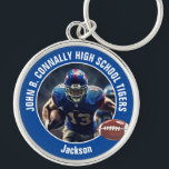 Porte-clés Joueur de football du lycée bleu photo<br><div class="desc">Ce cool customisé bleu du lycée footballeur photo porte - clé présente la typographie blanche de votre équipe et le nom du joueur. Personnalisez avec votre nom d'athlète à côté de la balle.</div>