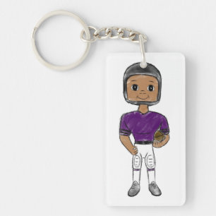 Porte-clés joueur de football vintage rétro violet noir simpl
